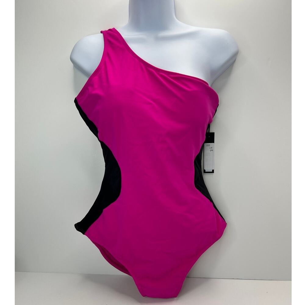 TA3 One Sidey Contour Corset Lacing 1 Pc Swimsuit Pink/Black Women L Short NWOT